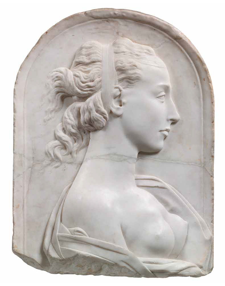 Bottega di Andrea del Verrocchio, Un’eroina antica (Olimpia o Cleopatra) (anni Sessanta-Settanta del Quattrocento; marmo, 47 x 34 x 10,30 cm; Londra, Victoria and Albert Museum, inv. 923-1900) 