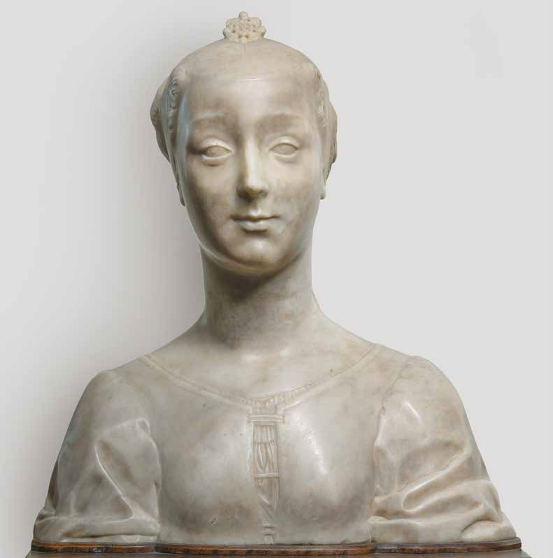 Desiderio da Settignano e bottega, Giovane gentildonna (1455-1460 circa; marmo, 47,5 x 43,5 x 22 cm; Firenze, Museo Nazionale del Bargello, inv. Sculture 62) 