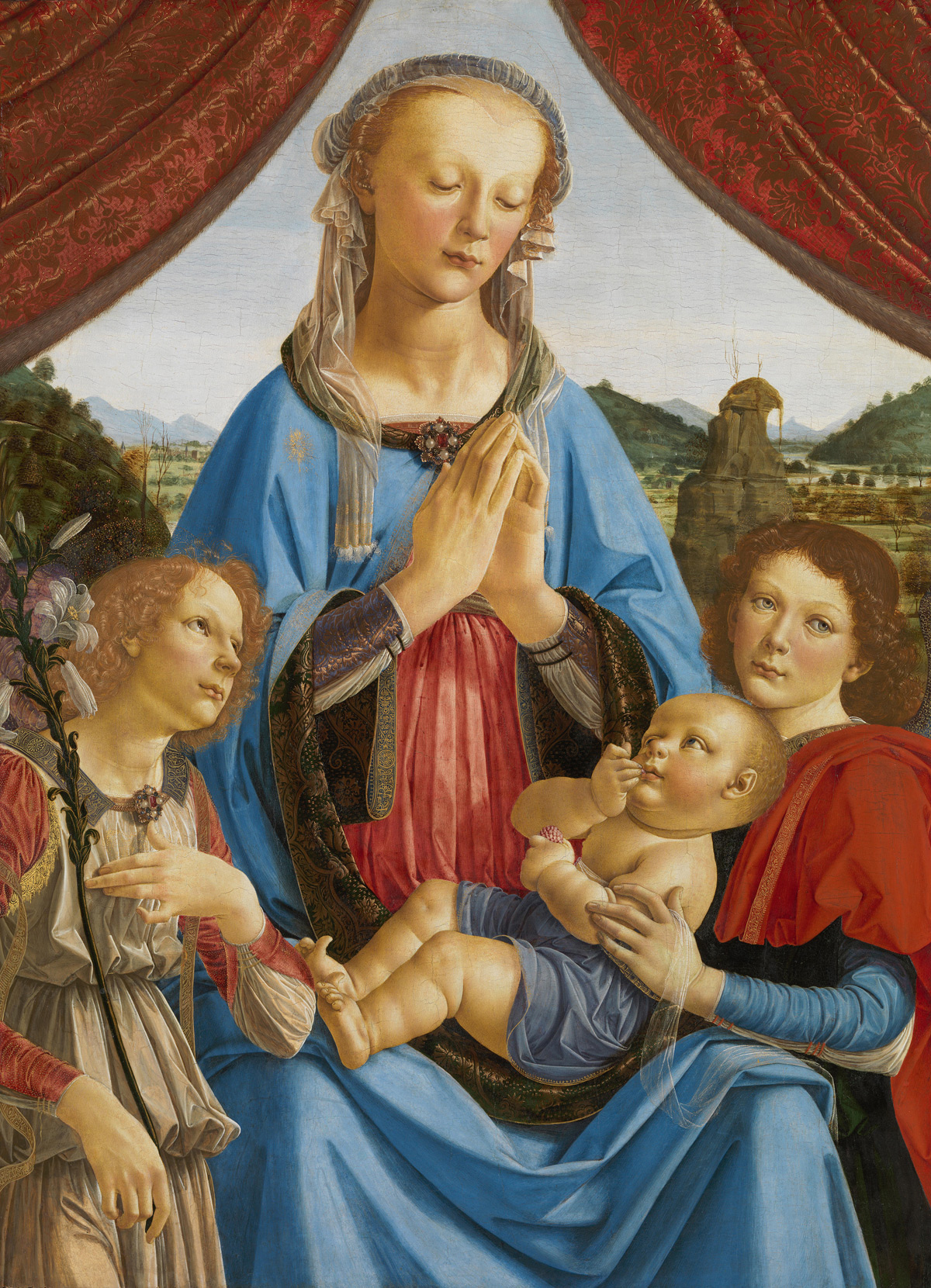 Andrea del Verrocchio, Madonna col Bambino e due angeli (1471-1472 circa; tempera su tavola, 96,5 x 70,5 cm; Londra, The National Gallery, inv. NG296) 
