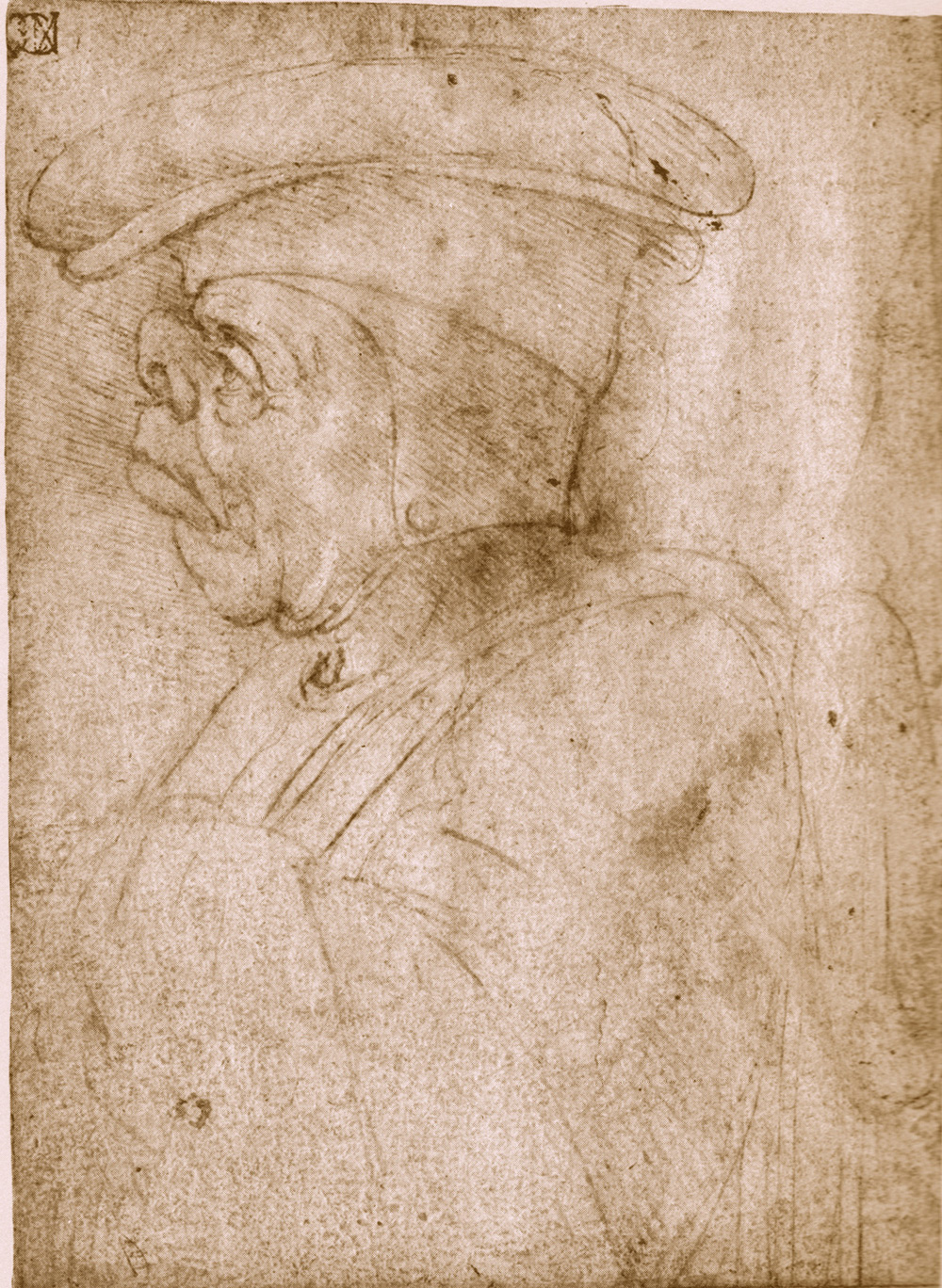Leonardo da Vinci, Testa maschile grottesca (15 x 11 cm; Milano, Biblioteca Ambrosiana, F 274 inf. n. 53) 