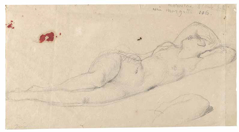 Jean-Auguste-Dominique Ingres, Studio per la Dormiente di Napoli (s.d.; grafite su due carte, 14 x 26,4 cm; Montauban, Musée Ingres)
