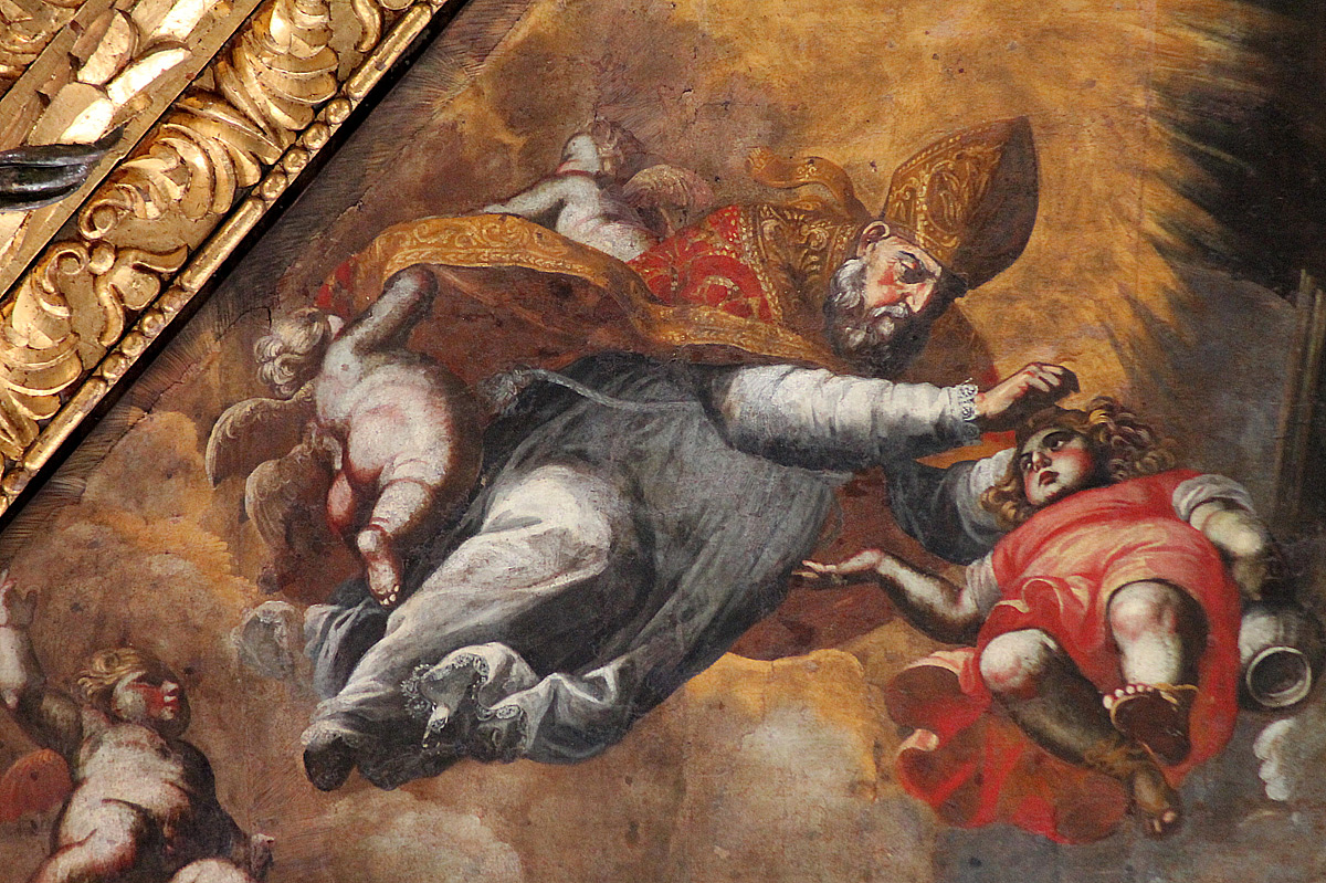 Carlo Rosa, san Nicola libera Adeodato, particolare (1661-1668; Bari, basilica di San Nicola, soffitto) 