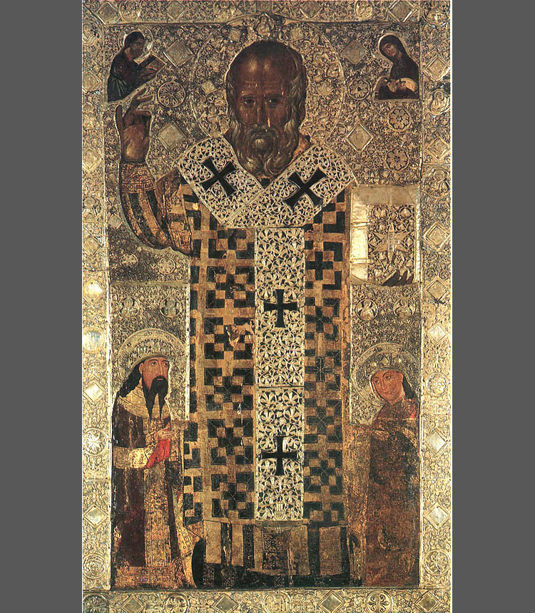 Icona serba di san Nicola coi ritratti dei donatori, re Uroš Milutin e Simonida (1319; Bari, Basilica di San Nicola, cripta) 