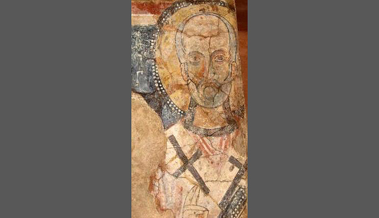 San Nicola, particolare (IX secolo; Poggiardo, chiesa rupestre di Santa Maria degli Angeli) 