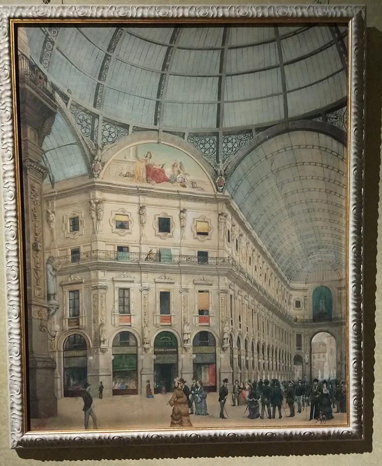 Angelo Morbelli, La Galleria Vittorio Emanuele in Milano (1872; acquerello su cartone, 84,50 x 68 cm; Monza, collezione Roberto Pancirolli)
