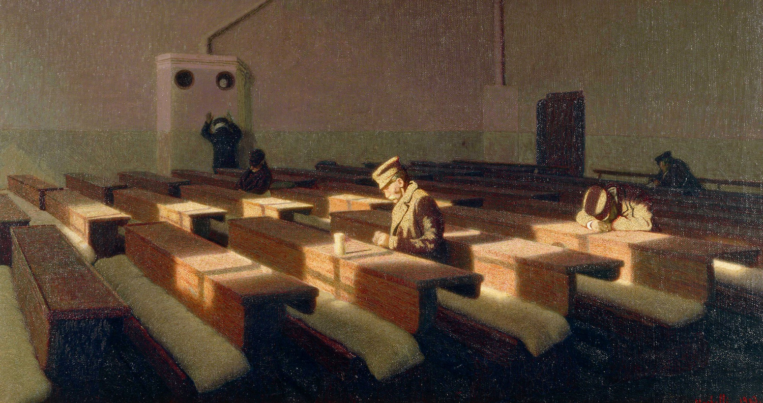 Angelo Morbelli, Il Natale dei rimasti (1903; olio su tela, 61 x 110 cm; Venezia, Fondazione Musei Civici di Venezia, Galleria Internazionale d’Arte Moderna di Ca’ Pesaro) 