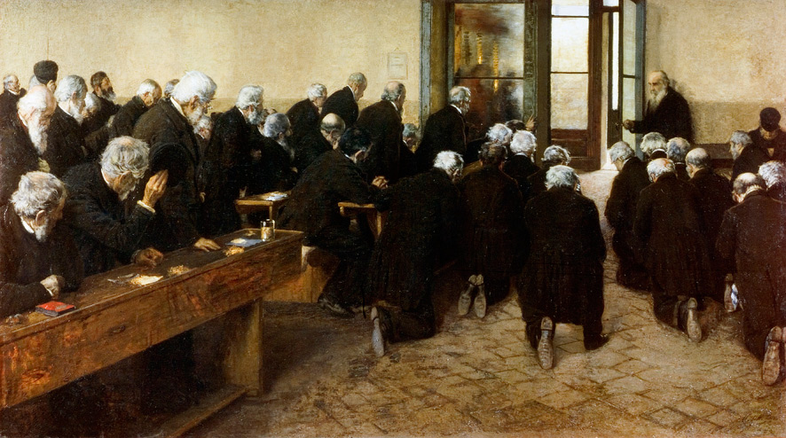 Angelo Morbelli, Il Viatico (1884; olio su tela, 112 x 200 cm; Roma, Galleria Nazionale d’Arte Moderna e Contemporanea) 