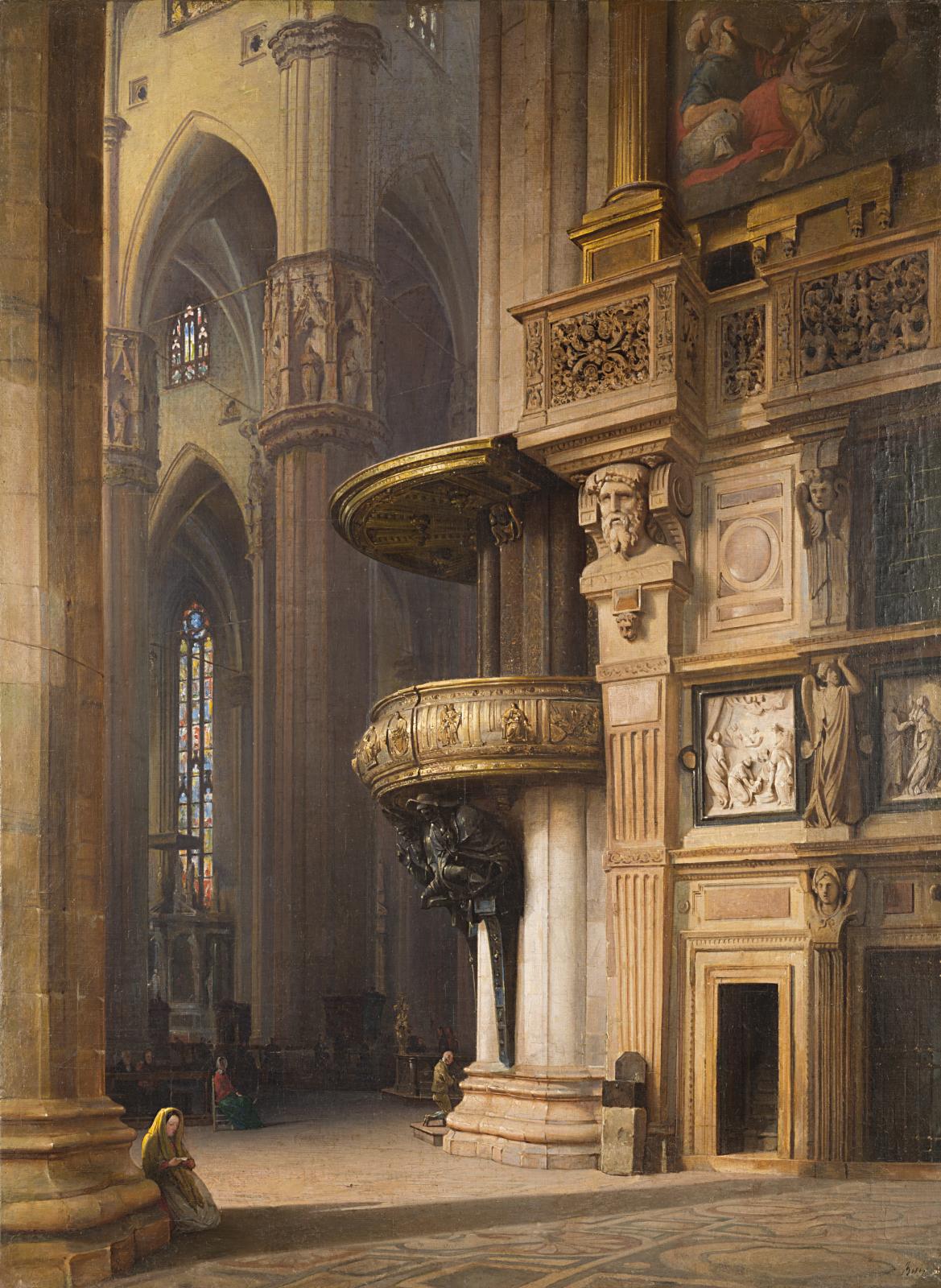 Luigi Bisi, Interno del Duomo di Milano (1859; olio su tela, 109,9 x 83,2 cm; Milano, Galleria d’Arte Moderna)
