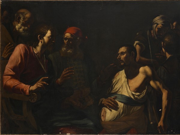Gregorio e Mattia Preti, Cristo guarisce l'idropico (1635 circa; olio su tela, 122 x 180 cm; Milano, collezione privata, courtesy Matteo Lampertico) 