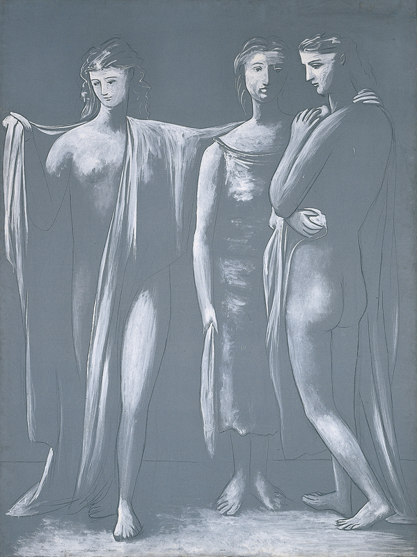 Pablo Picasso, Las tres Gracias (1923; olio e carboncino su tela, 200 x 150 cm; Malaga, Museo Picasso)
Pablo Picasso, Las tres Gracias (1923; olio e carboncino su tela, 200 x 150 cm; Malaga, Museo Picasso)