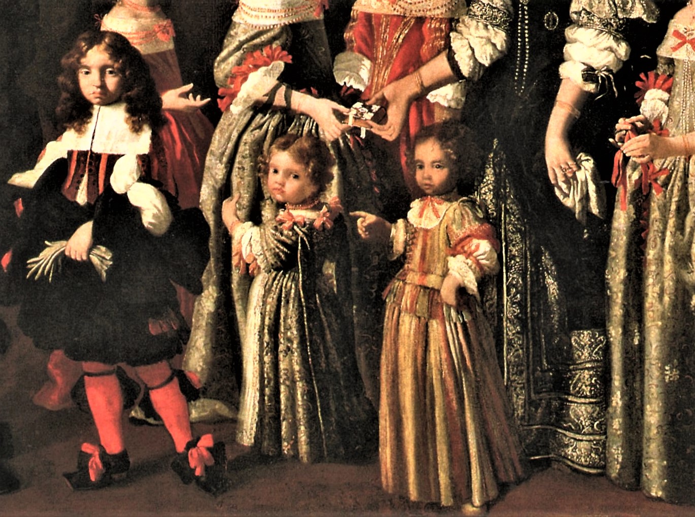 Pier Francesco Cittadini detto il Milanese, dettaglio del Ritratto di famiglia (1645 circa; olio su tela, cm 265 x 360; Dozza/ Città Metropolitana di Bologna, Rocca Sforzesca) 