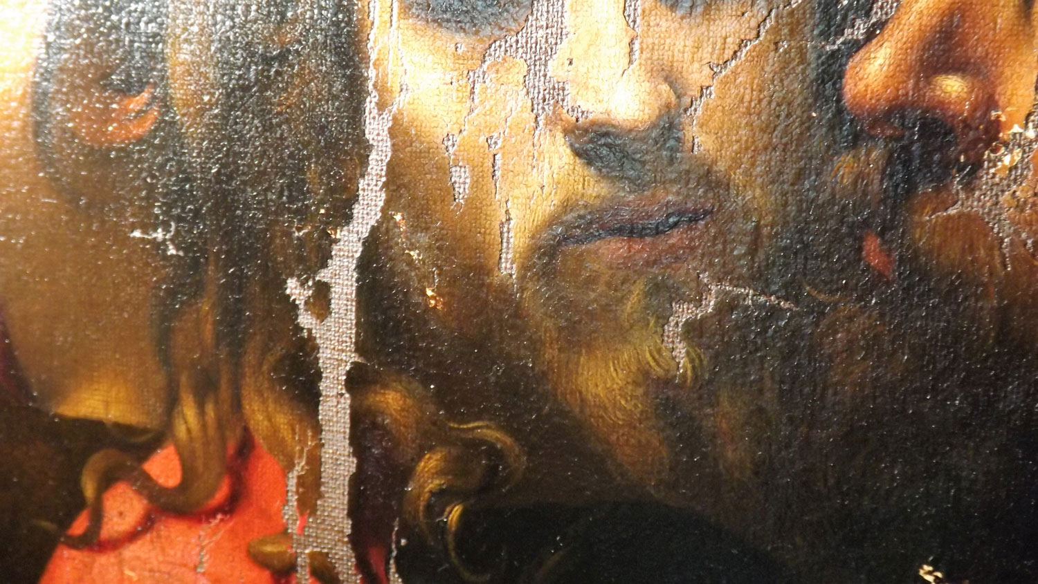 Cattura di Cristo di Odessa, dettaglio del bacio di Giuda (durante il restauro). Ph. Credit Nataliia Chechykova 