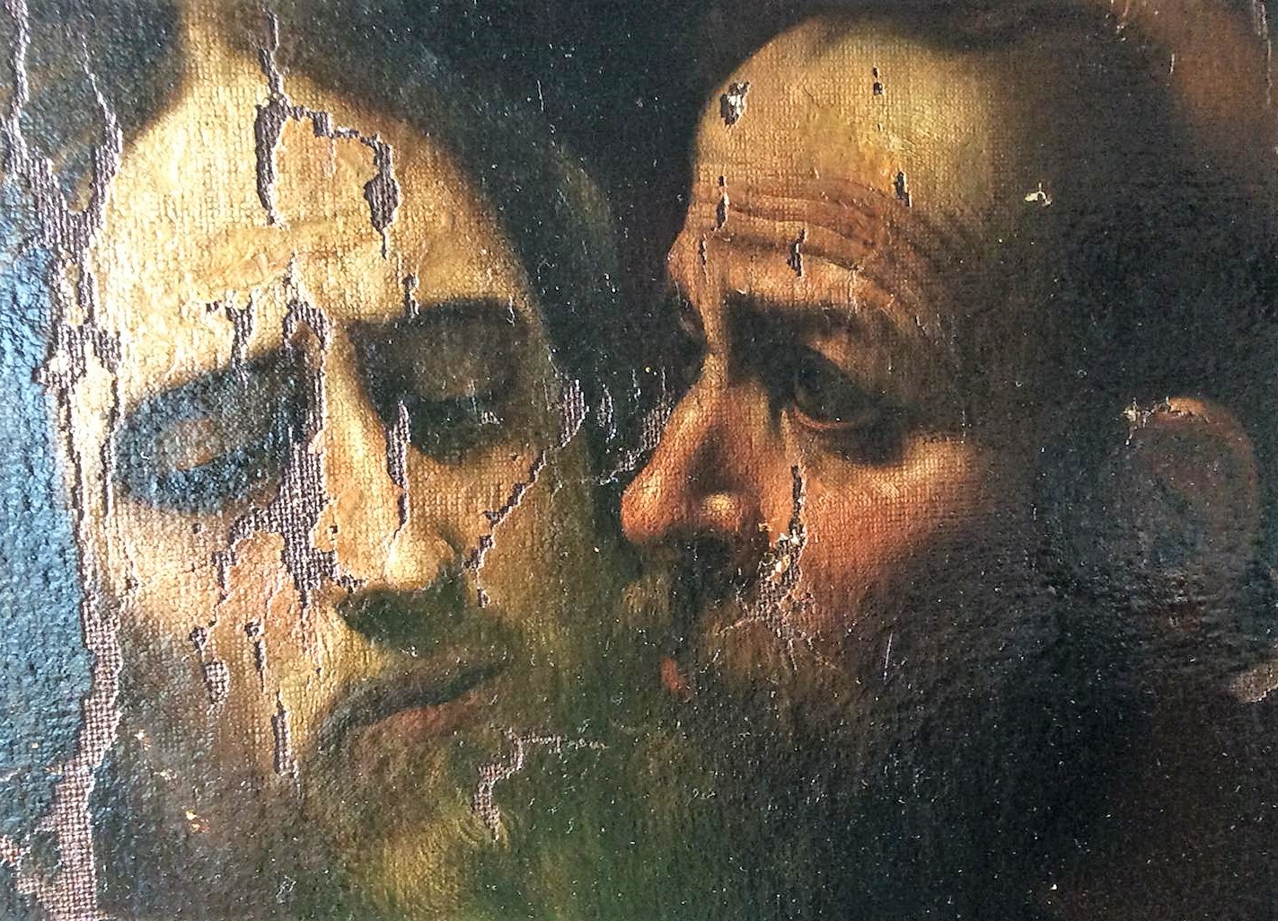 Cattura di Cristo di Odessa, dettaglio con i volti di Cristo e Giuda (durante il restauro). Ph. Credit Nataliia Chechykova 