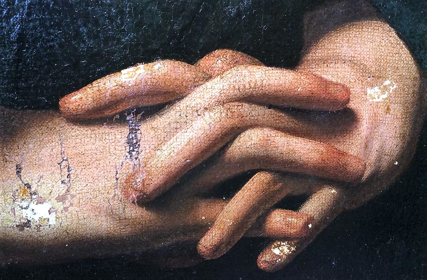 Cattura di Cristo di Odessa, dettaglio delle mani di Cristo (durante il restauro). Ph. Credit Nataliia Chechykova 