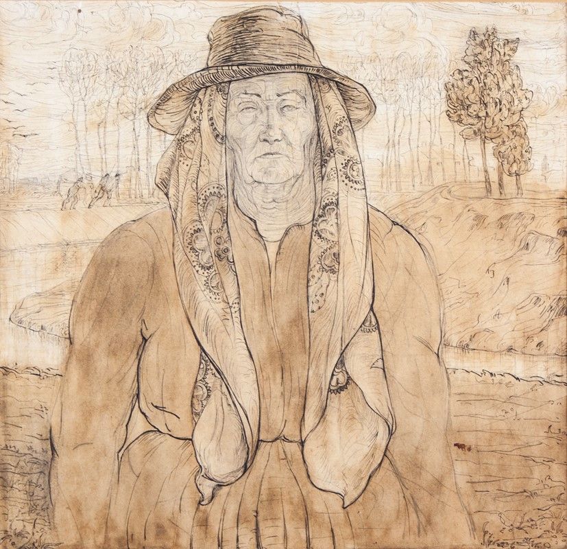 Moses Levy, La vecchia contadina (1906; china, bistro e inchiostro su carta, 315 x 310 mm; Viareggio, Collezione privata) 