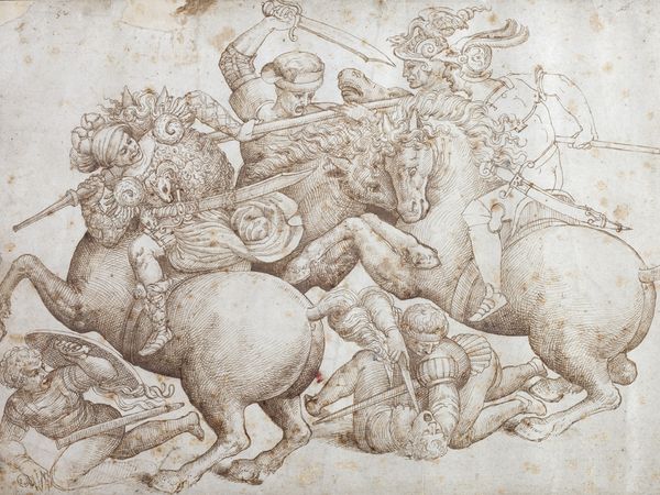 Artista anonimo, Copia della Battaglia di Anghiari di Leonardo da Vinci nota anche come Copia Rucellai (XVI secolo; disegno a penna, 290 x 430 mm; Milano, collezione privata, già a Firenze, Collezione Rucellai)
