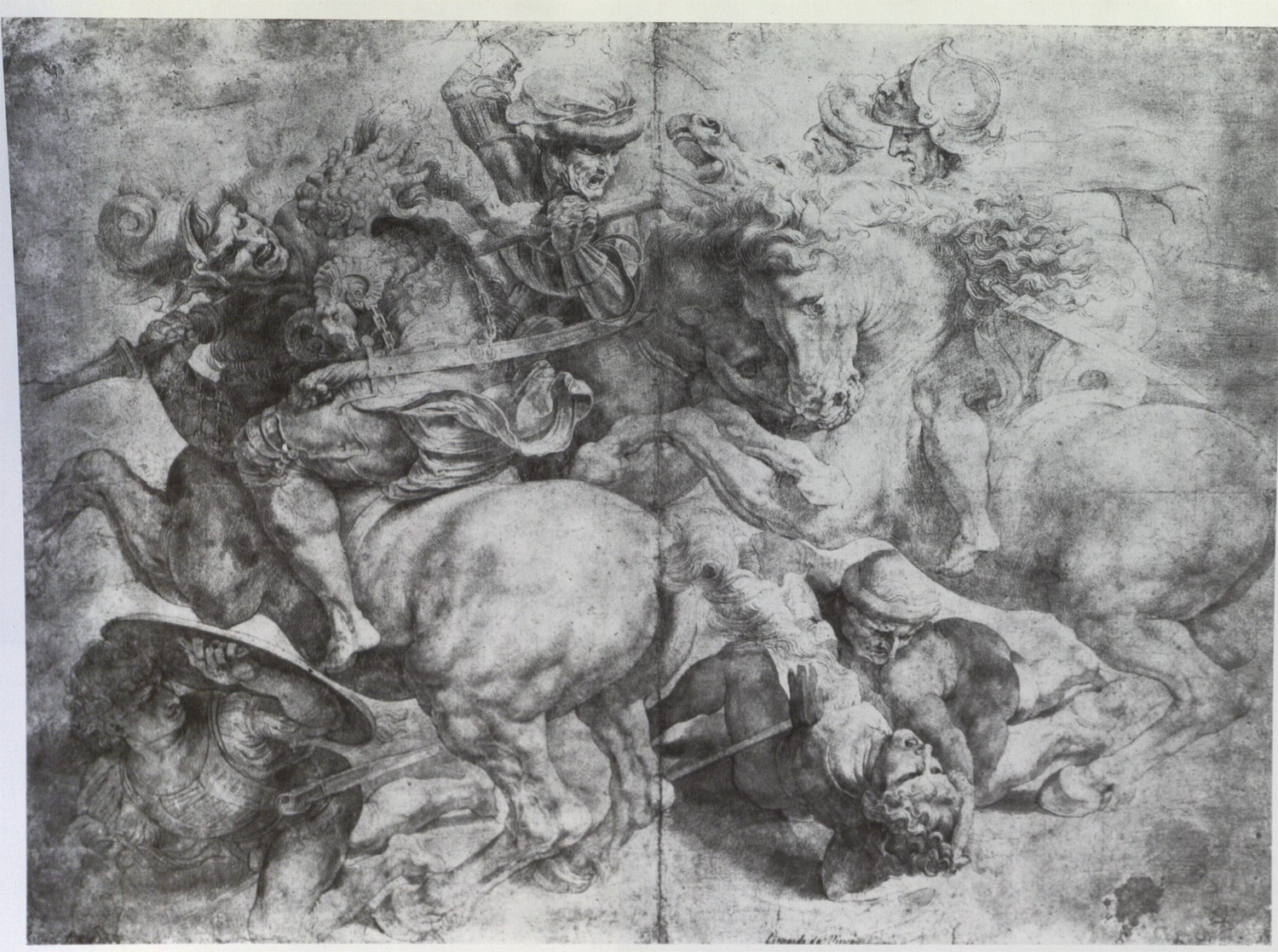 Artista anonimo, Copia della Battaglia di Anghiari di Leonardo da Vinci (XVI secolo; gessetto, matita e penna su carta, 435 x 565 mm; L'Aia, Collezioni dei Reali dei Paesi Bassi)
