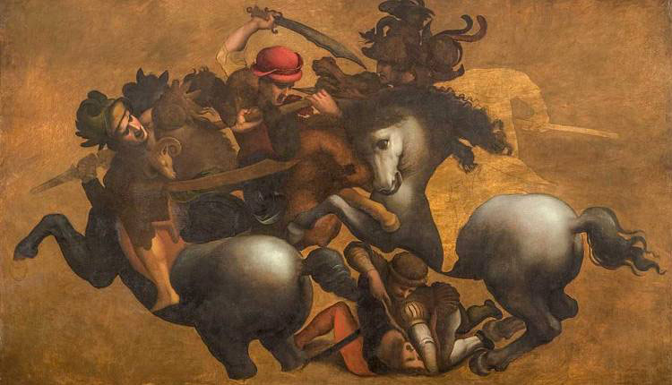 Francesco Morandini detto il Poppi (?), Lotta per lo stendardo, copia della Battaglia di Anghiari di Leonardo da Vinci (1563?; olio su tavola, 83 x 144 cm; Firenze, Palazzo Vecchio, in deposito dalle Gallerie degli Uffizi) 