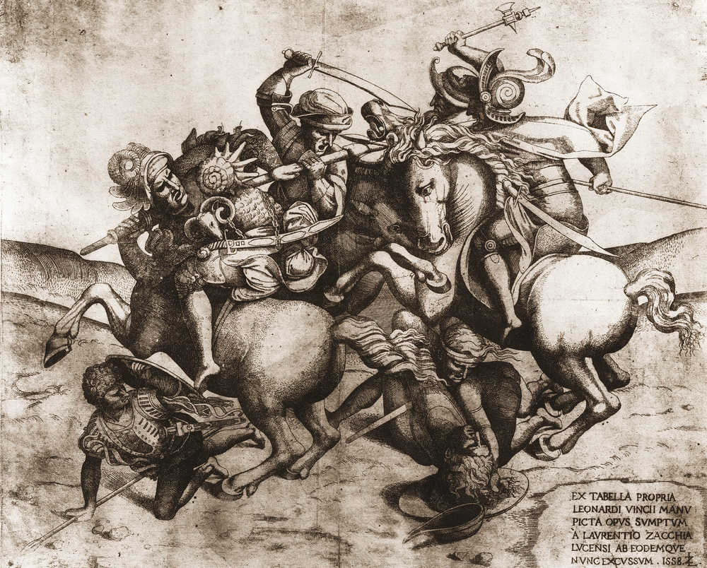 Lorenzo Zacchia il Giovane, Copia della Battaglia di Anghiari di Leonardo da Vinci (1558; incisione su rame, 374 x 470 mm; Vienna, Albertina, Graphische Sammlung)
