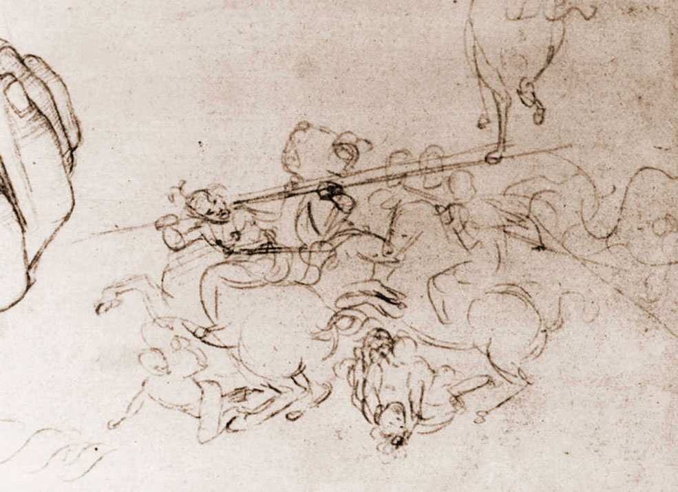 Raffaello Sanzio, Schizzo della Battaglia di Anghiari (1503-1505 circa; disegno a punta d'argento, 211 x 274 mm; Oxford, Ashmolean Museum) 