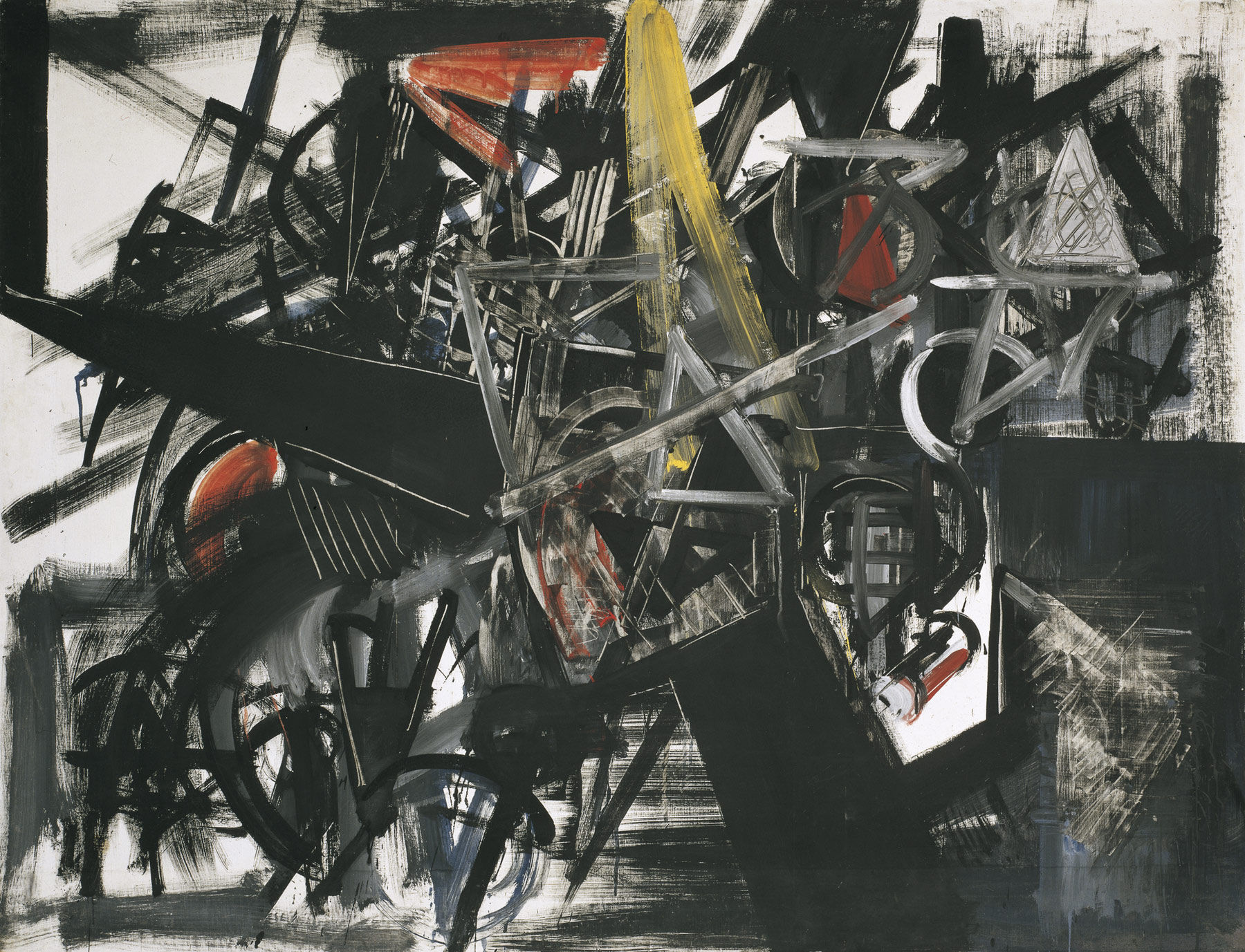 Emilio Vedova, Immagine del tempo (Sbarramento) (1951; tempera d'uovo su tela, 130,5 x 170,4 cm; Venezia, Collezione Peggy Guggenheim). © Fondazione Emilio e Annabianca Vedova
