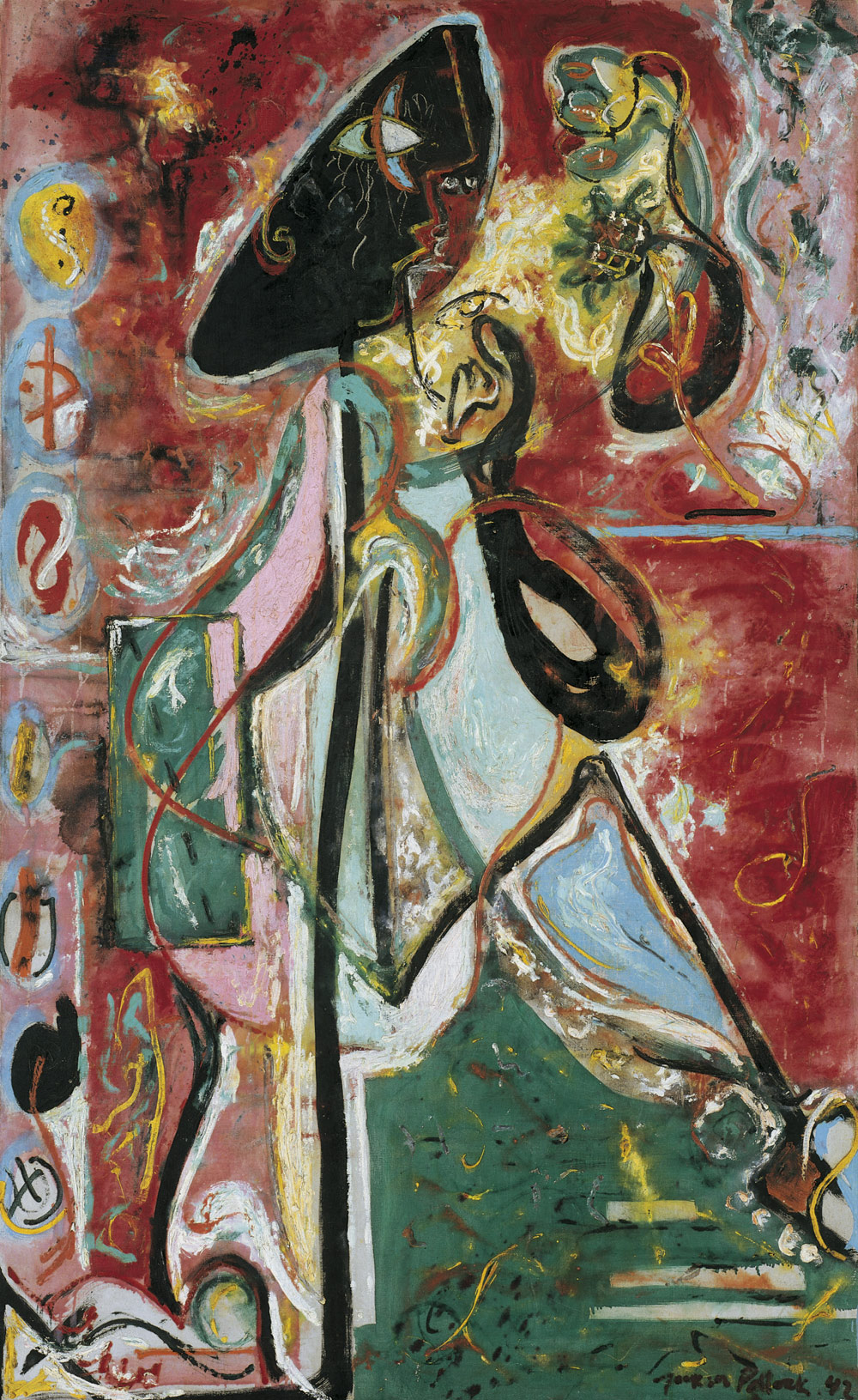 Jackson Pollock, La donna luna (1942; olio su tela, 175,2 x 109,3 cm; Venezia, Collezione Peggy Guggenheim) © Pollock-Krasner Foundation / Artists Rights Society (ARS), New
