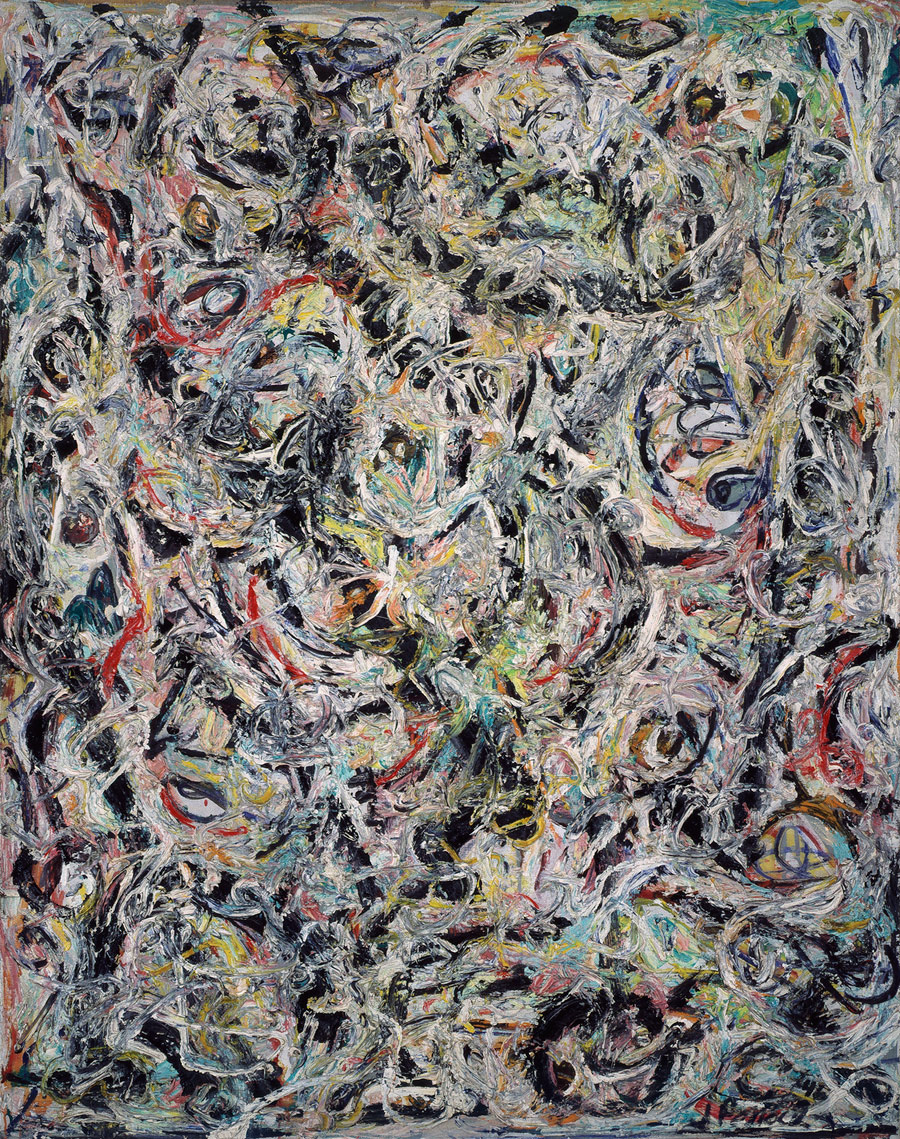 Jackson Pollock, Occhi nel caldo (1946; olio - e smalto? - su tela, 137,2 x 109,2 cm; Venezia, Collezione Peggy Guggenheim) © Pollock-Krasner Foundation / Artists Rights Society (ARS), New
