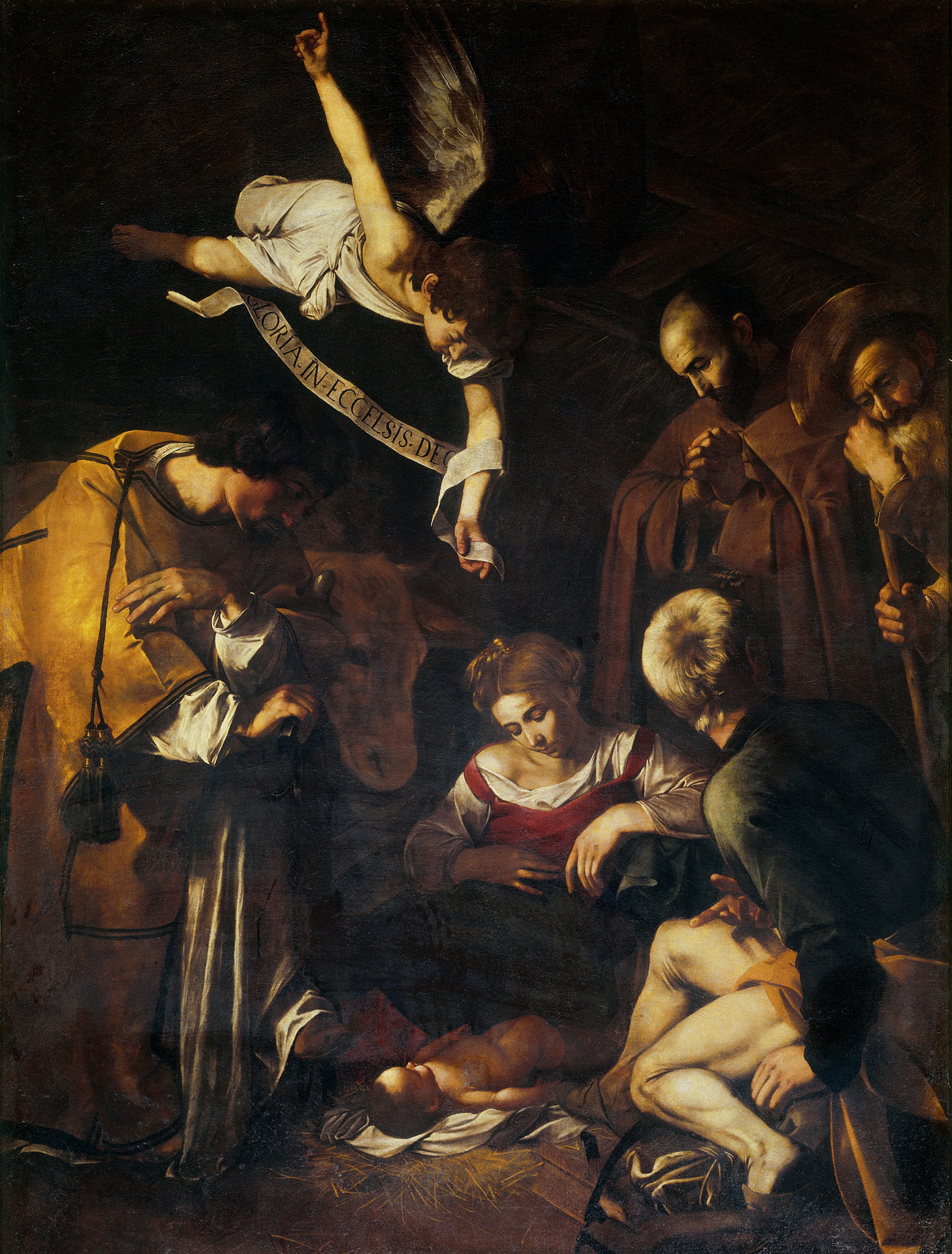 Caravaggio, Natività (1600; olio su tela, 268 x 197 cm; già a Palermo, oratorio di San Lorenzo, trafugata nel 1969)
