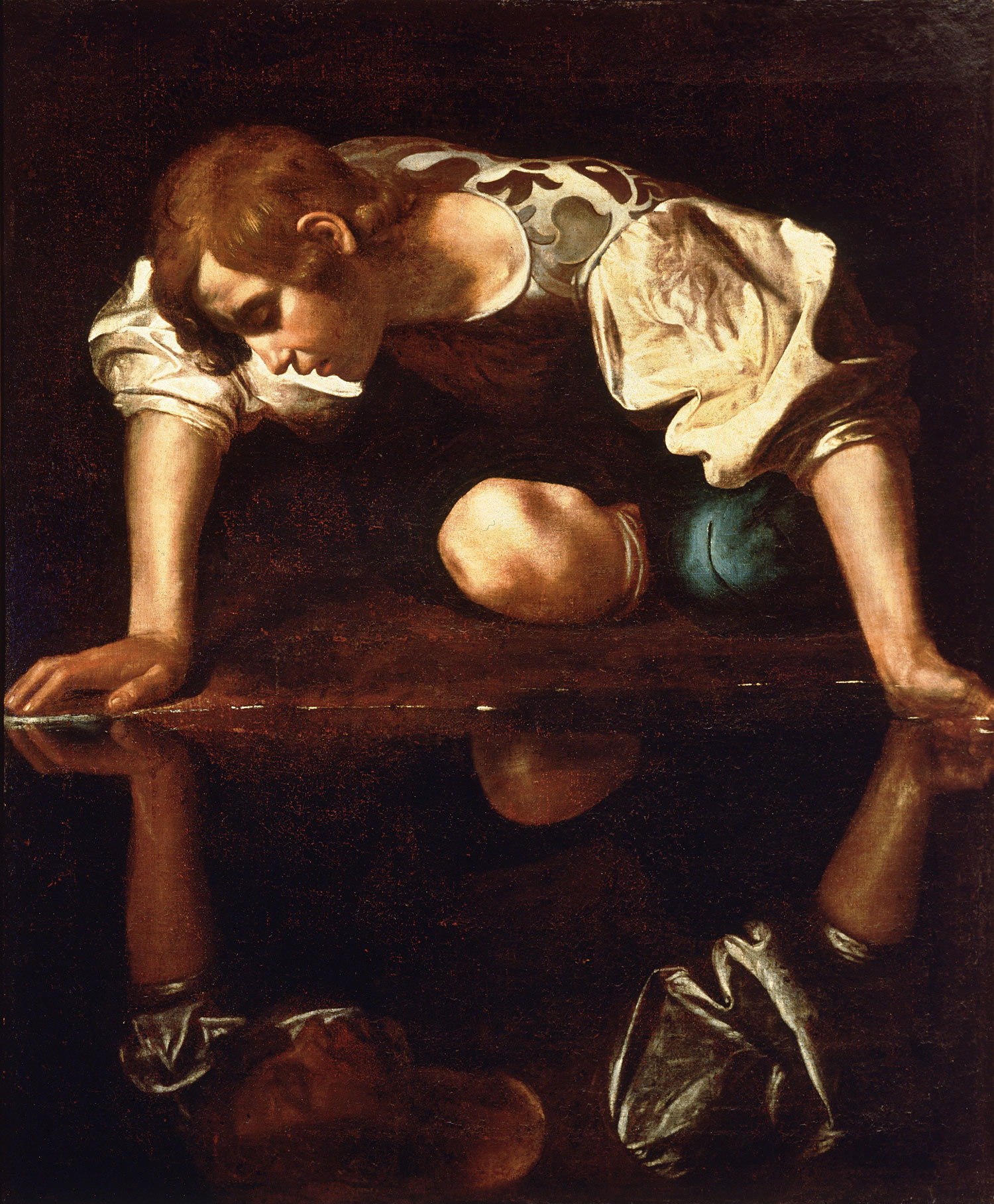Caravaggio o Giovanni Antonio Galli detto lo Spadarino, Narciso (1597-1599 o 1645; olio su tela, 112 x 92 cm; Roma, Galleria Nazionale d'Arte Antica di Palazzo Barberini)