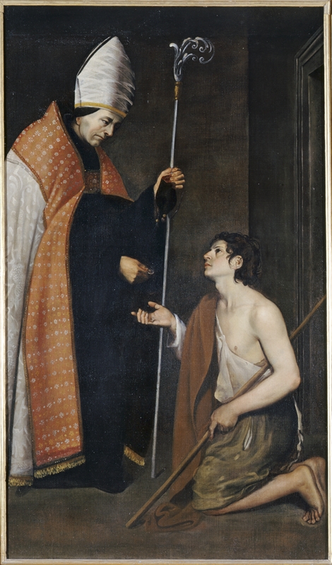 Giovanni Antonio Galli detto lo Spadarino (?), Elemosina di san Tommaso da Villanova (1620 circa; olio su tela, 192 x 112 cm; Ancona, Pinacoteca Civica Francesco Podesti)