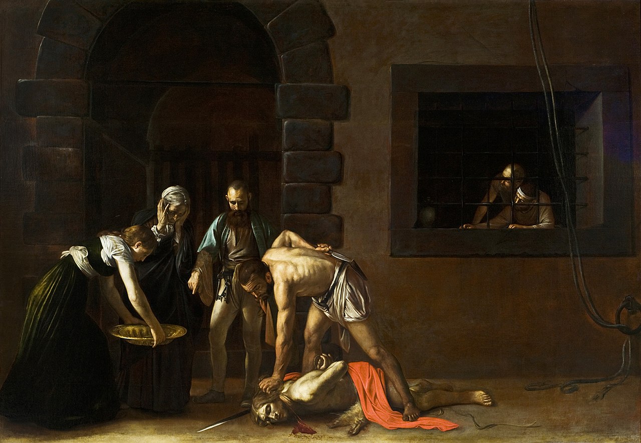 Caravaggio, Decollazione del Battista (1608; olio su tela, 361 x 520 cm; La Valletta, Oratorio di San Giovanni Decollato) 