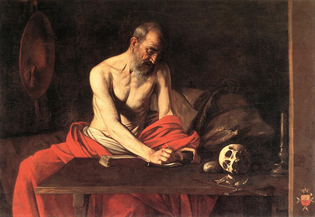 Caravaggio, San Girolamo scrivente (1608; olio su tela, 117 x 157 cm; La Valletta, Concattedrale di San Giovanni) 