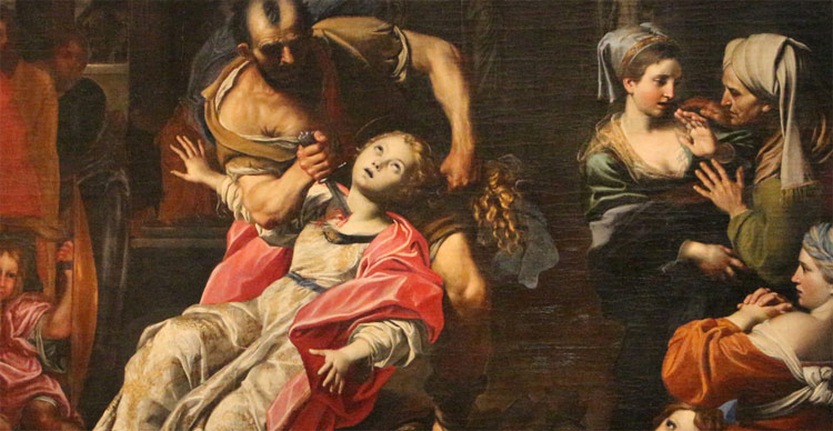 Domenichino, Martirio di sant'Agnese, dettaglio (1621-1625; olio su tela, 533 x 342 cm; Bologna, Pinacoteca Nazionale)
