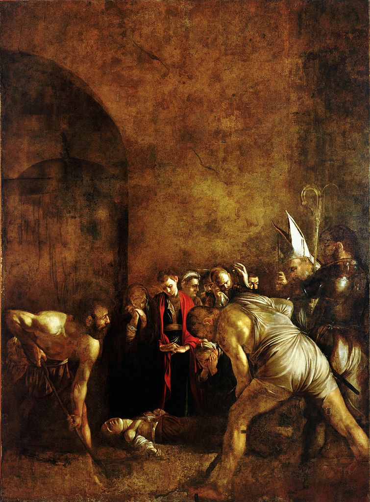 Caravaggio, Seppellimento di santa Lucia (1608; olio su tela, 408 x 300 cm; Siracusa, chiesa di Santa Lucia alla Badia) 