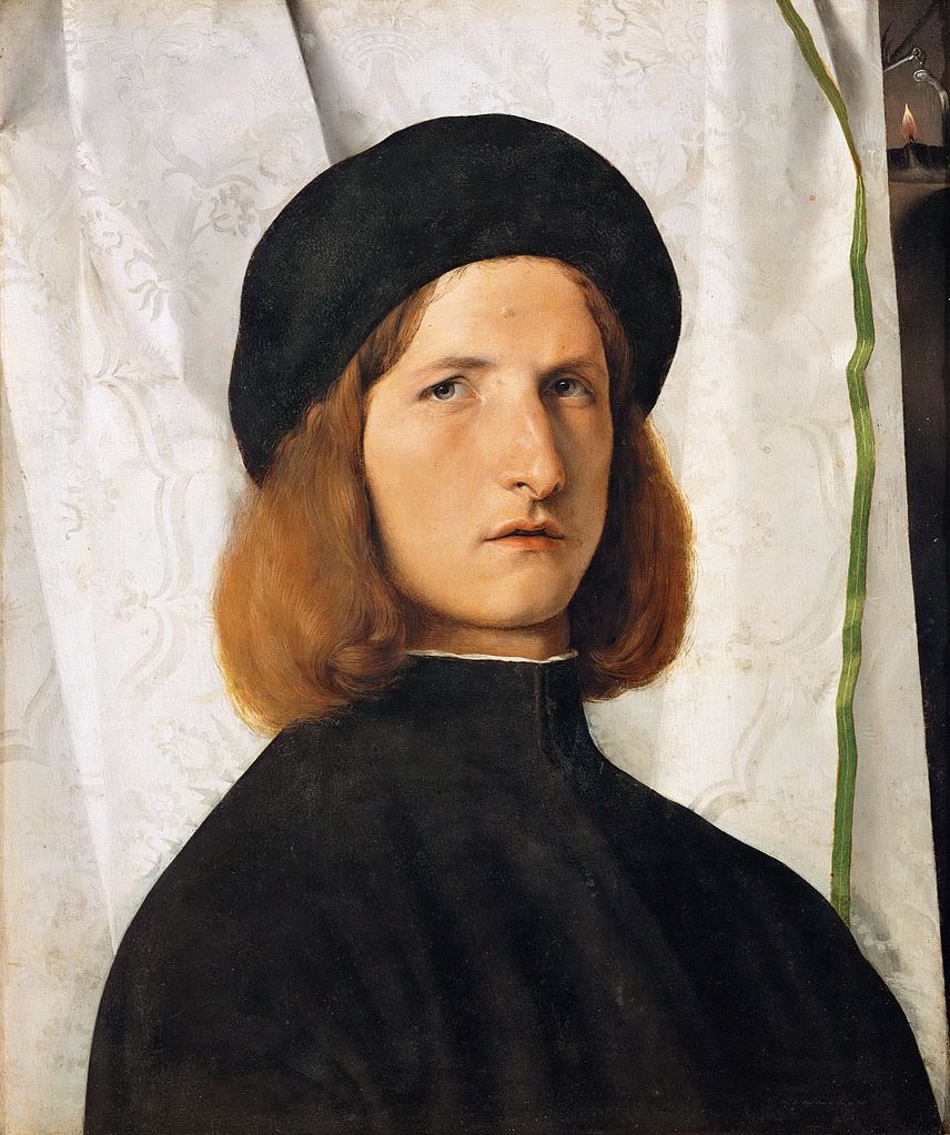 Lorenzo Lotto, Giovane con lucerna (1506 circa; olio su tavola, 42,3 x 35,3 cm; Vienna, Kunsthistorisches Museum) 