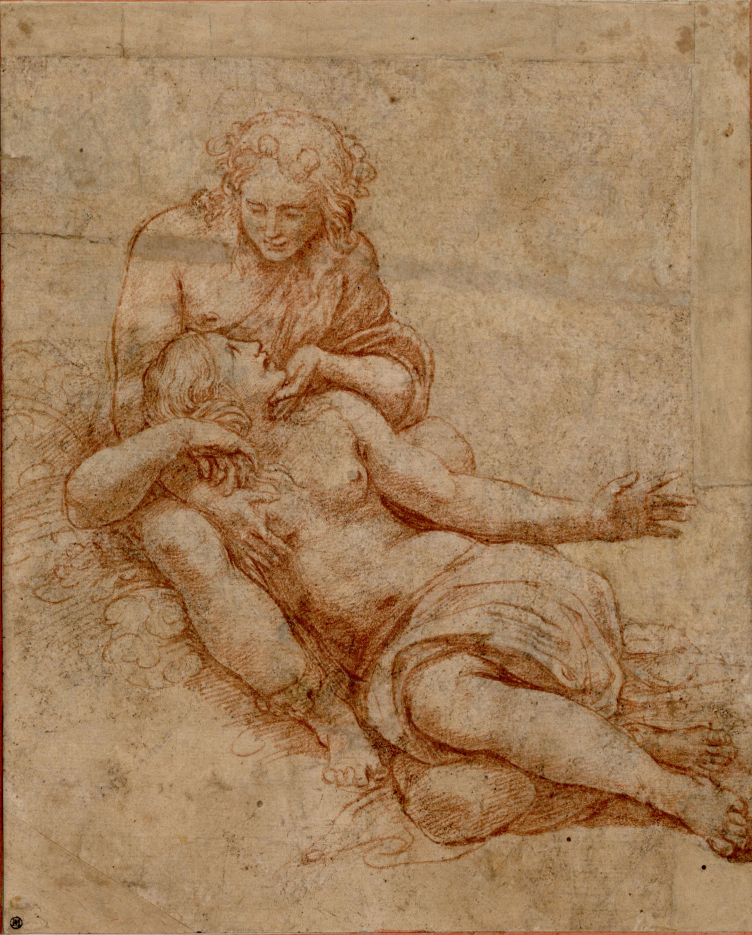 Giulio Romano, Venere e Adone (1516; disegno a sanguigna, 224 x 181 mm; Vienna, Albertina)
