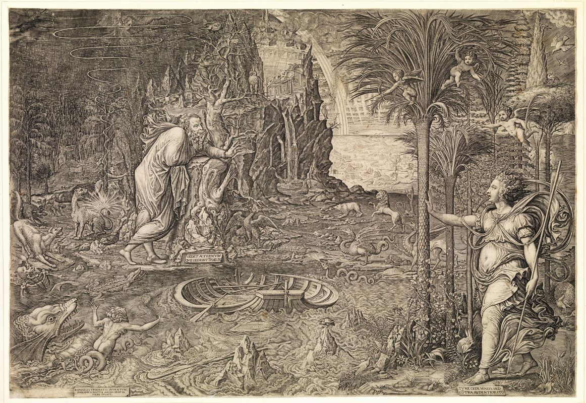 Giorgio Ghisi, Sogno di Raffaello (1561; incisione a bulino, 385 x 546 mm; Collezione privata) 