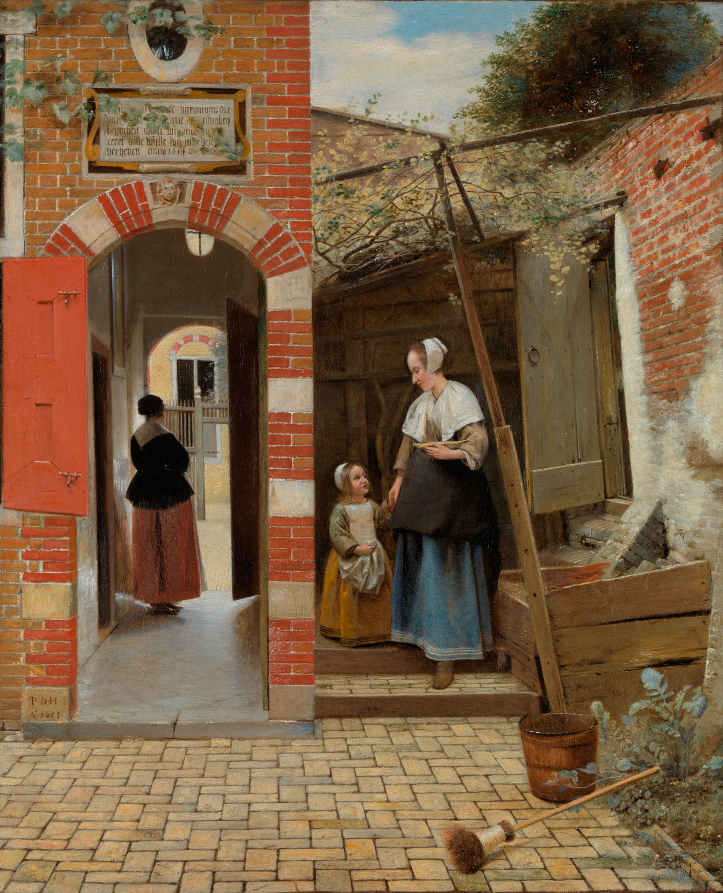 Pieter de Hooch, Il cortile di una casa a Delft (1658; olio su tela, 73,5 x 60 cm; Londra, National Gallery) 