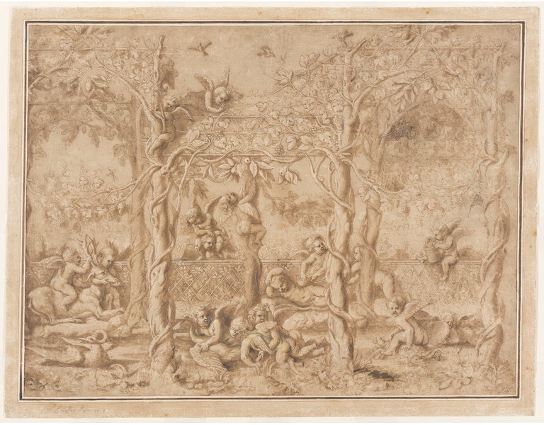 Giulio Romano, Giochi di putti (1539-1545; penna e inchiostro marrone, acquerello, biacca, 438 x 564 mm; Londra, Victoria and Albert Museum) 
