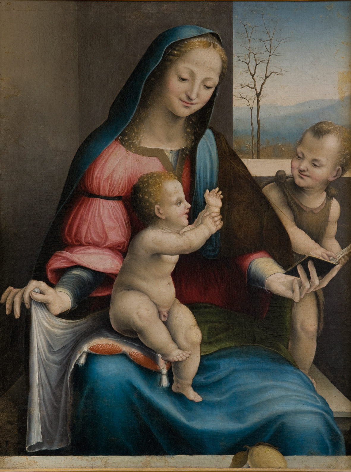 Domenico Beccafumi, Madonna col Bambino e san Giovannino (1510-1512; olio su tavola trasportato su tela, 65 x 59 cm; Perugia, Fondazione Orintia Carletti Bonucci) 