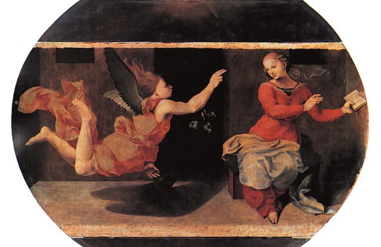 Girolamo Genga, Annunciazione (1516-1518; olio su tavola, 133 x 245 cm; Cesena, Sant'Agostino) 
