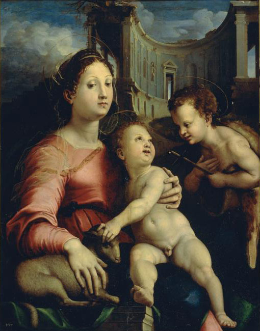 Raffaellino del Colle, Madonna col Bambino e san Giovannino (1525 circa; olio su tavola, 129 x 106 cm; Roma, Galleria Borghese) 