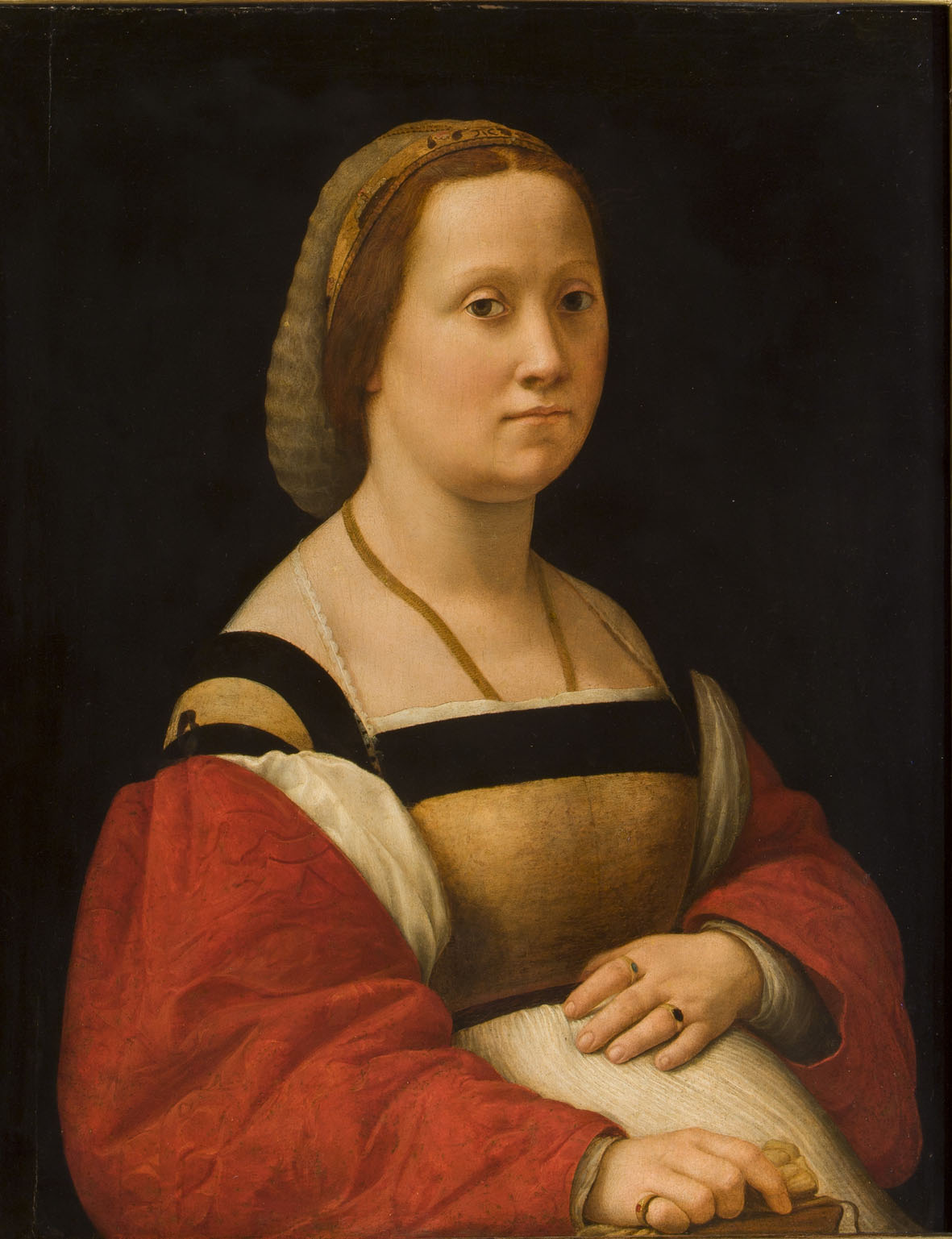 Raffaello, La Gravida (1505-1506; olio su tavola, 66,8 x 52,7 cm; Firenze, Galleria Palatina di Palazzo Pitti) 