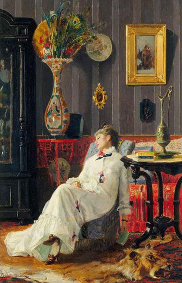 Adolfo Belimbau, Momento di riposo (1872; olio su tela, 34,6 x 22,3 cm; Firenze, Galleria d'Arte Moderna di Palazzo Pitti) 