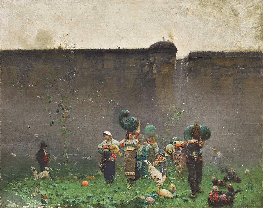 Francesco Paolo Michetti, La raccolta delle zucche (1873; olio su tela, 78 x 98 cm; Napoli, Collezione privata) 