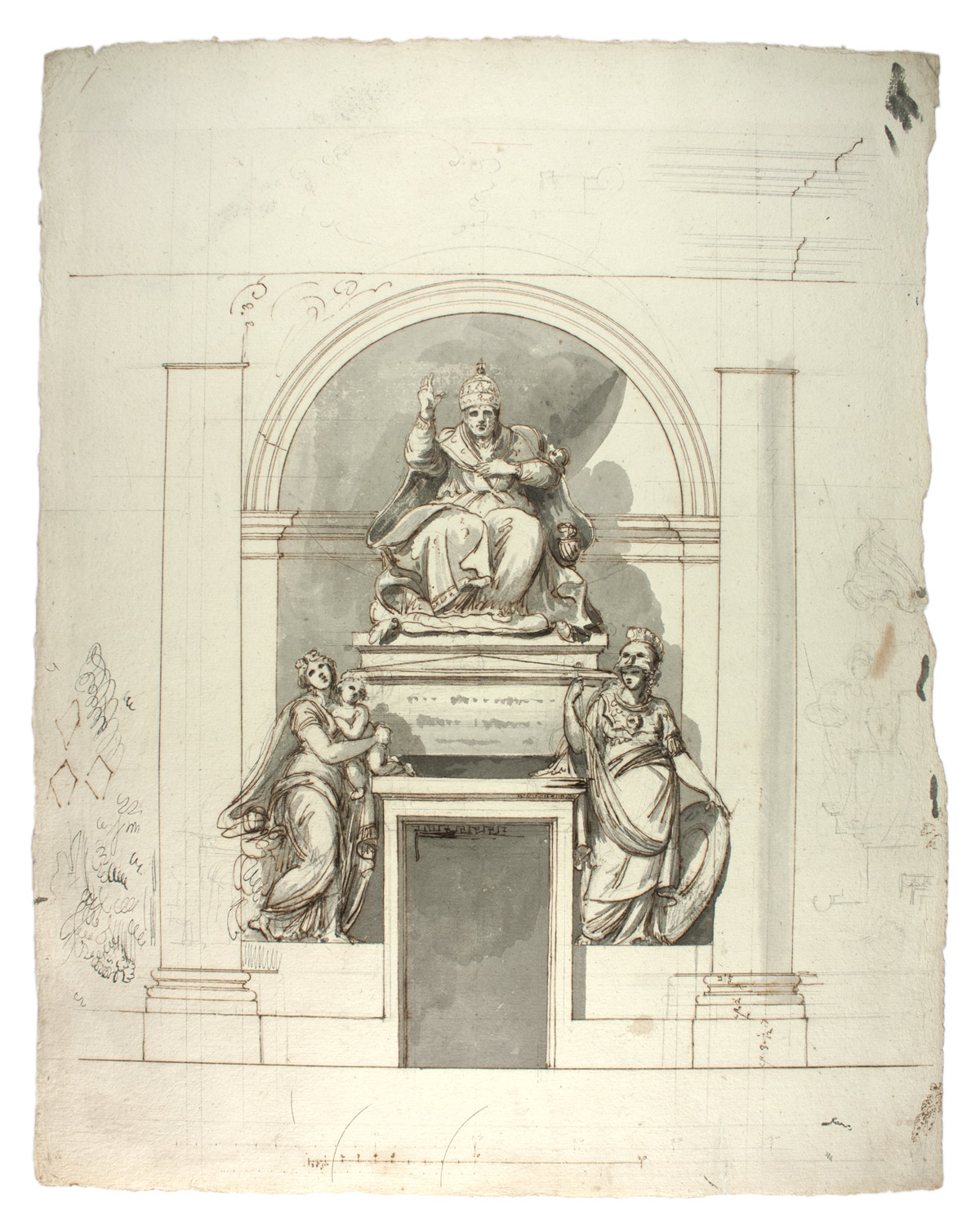 Antonio Canova, Studio per un monumento funebre ad un Papa (penna e acquarello, 50,6 x 39,7 cm; Venezia, Fondazione Musei Civici di Venezia, Museo Correr, Gabinetto dei Disegni e delle Stampe) Antonio Canova, Studio per un monumento funebre ad un Papa (penna e acquarello, 50,6 x 39,7 cm; Venezia, Fondazione Musei Civici di Venezia, Museo Correr, Gabinetto dei Disegni e delle Stampe)