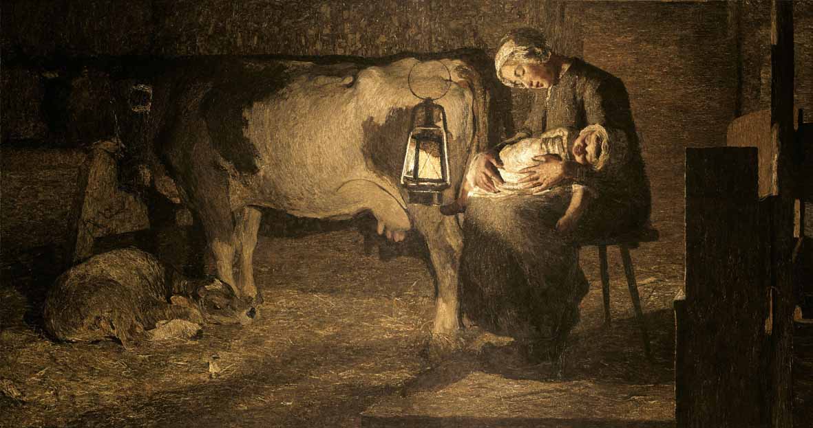 Giovanni Segantini, Le due madri (Effetto di lanterna) (1889; olio su tela; Milano, Galleria d’Arte Moderna) Giovanni Segantini, Le due madri (Effetto di lanterna) (1889; olio su tela; Milano, Galleria d’Arte Moderna)