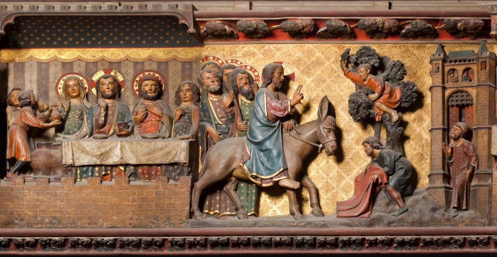Pierre de Chelles, Jean Ravy, Jean le Bouteiller e altri, Scene della Vita di Cristo, Entrata in Gerusalemme (1300-1350 circa) Pierre de Chelles, Jean Ravy, Jean le Bouteiller e altri, Scene della Vita di Cristo, Entrata in Gerusalemme (1300-1350 circa)