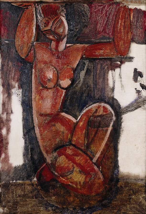 Amedeo Modigliani, Cariatide (1911-1912; olio su tela, 77,5 x 50 cm; Düsseldorf, Kunstsammlung Nordrhein-Westfalen)