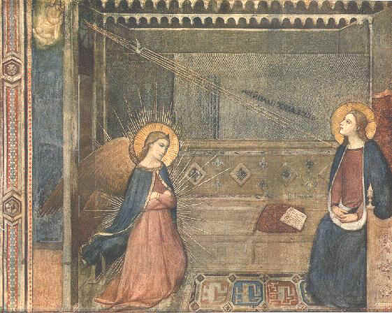 Seguace di Giotto, Annunciazione (1350 circa; affresco; Firenze, Santissima Annunziata) 